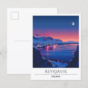 Night in Reykjavik Iceland Travel  Postcard