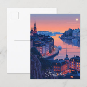 Night in Stockholm Sweden Vintage Travel Postcard