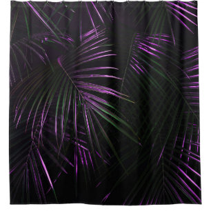 Night in tropical rainforest. Palm leaves jungle p Shower Curtain