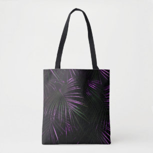 Night in tropical rainforest. Palm leaves jungle p Tote Bag