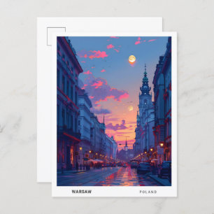 Night in Warsaw Poland Travel  Postcard