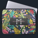 Night Jungle Colourful Exotic Botanical Pattern Laptop Sleeve<br><div class="desc">Brightly coloured floral and greenery leaves retro style pattern on an off-black background is featured on this custom laptop case / laptop sleeve for your personalisation.</div>
