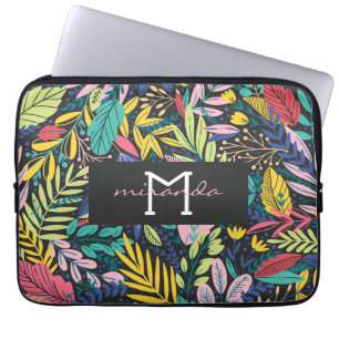 Night Jungle Colourful Exotic Botanical Pattern Laptop Sleeve