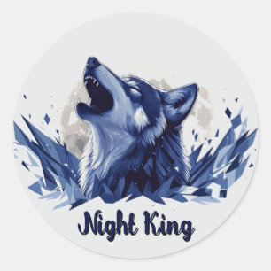 Night King - Howling Wolf with Moon Classic Round Sticker