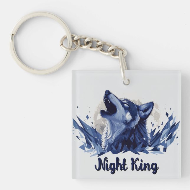 Night King - Howling Wolf with Moon Key Ring (Front)