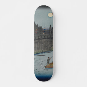 Night Kyobashi Bridge Vintage Ukiyo-e Japanese Art Skateboard