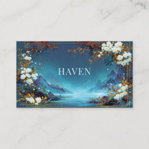 Night Landscape White Rose and Gold Mountain Frame Business Card
