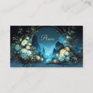 Night Landscape Yellow Rose Floral Arch Business Card