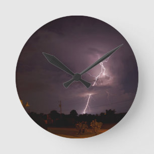 Night lightning Storm clouds Round Clock