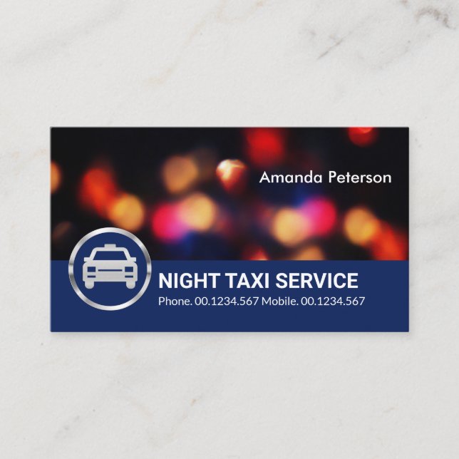 Night Lights City Traffic Bokeh Taxi Service Business Card (Front)