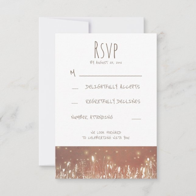 Night Lights Fireflies Rustic Wedding RSVP Card (Front)