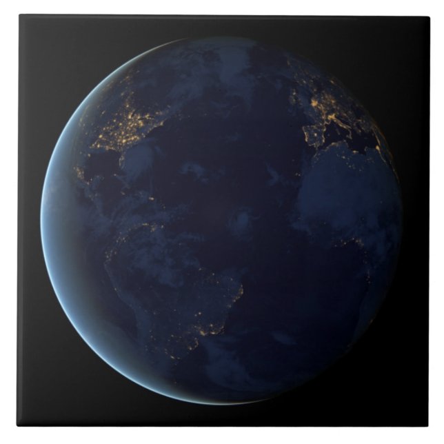 Night Lights on Planet Earth (Western Hemisphere) Ceramic Tile (Front)