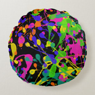 Night Lights Paint Splatter Round Cushion