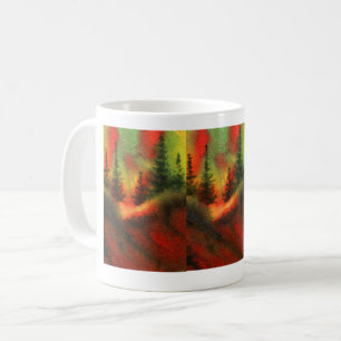Night lights reds, greens yellows on a piney ridge coffee mug