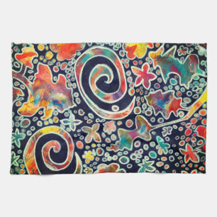 Night Lights Reflection Original Abstract Artwork Tea Towel