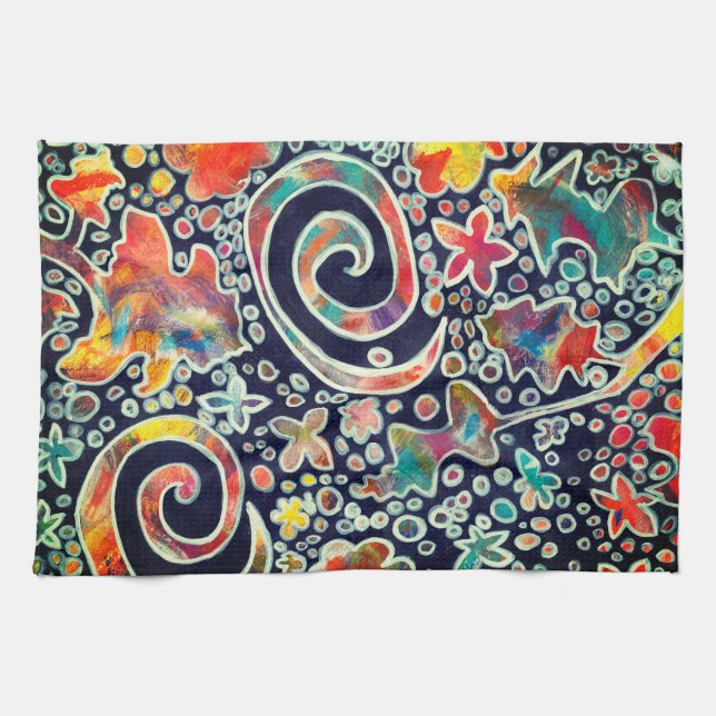 Night Lights Reflection Original Abstract Artwork Tea Towel (Horizontal)