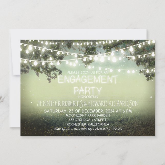 night lights rustic engagement party invitations (Front)