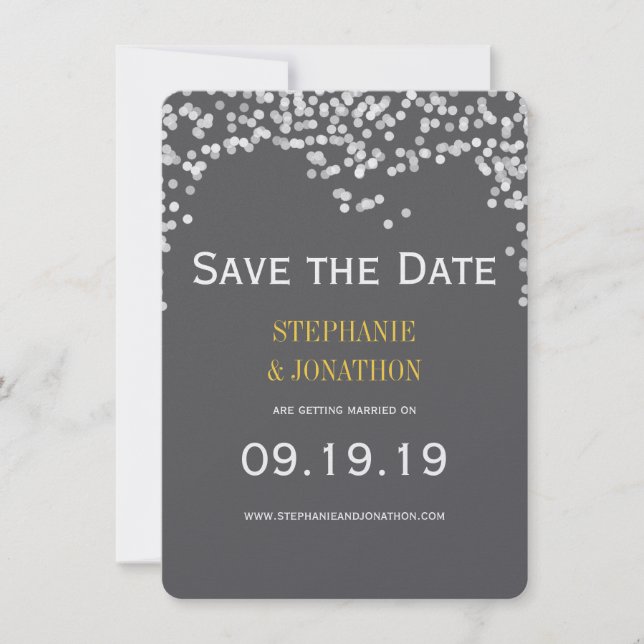 Night Lights Star Lights Yellow Grey Save the Date (Front)