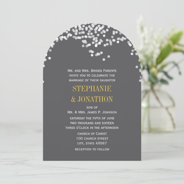 Night Lights Star Lights Yellow Grey Weddings Invitation (Standing Front)