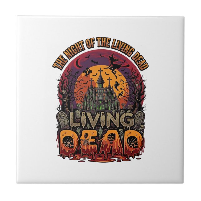 Night Living Dead Halloween Haunted House Witch Sk Ceramic Tile (Front)