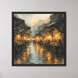 Night Market Reflections Canvas Print