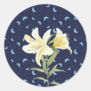 Night Moon Casablanca Lily Classic Round Sticker
