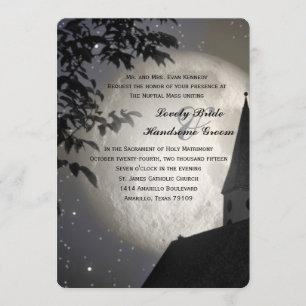 Night Moon Country Church Catholic Wedding Invitation