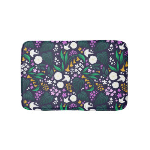 Night Moon Garden Floral Botanical Pattern Bath Mat