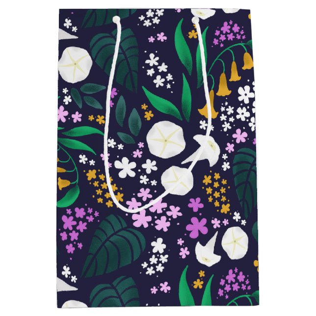 Night Moon Garden Floral Botanical Pattern Medium Gift Bag (Front)
