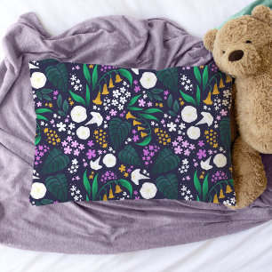 Night Moon Garden Floral Botanical Pattern Pillowcase