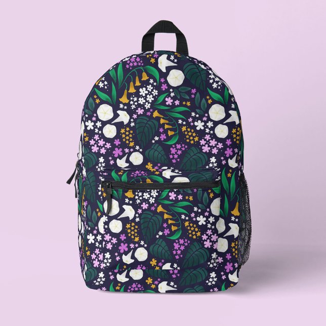 Night Moon Garden Floral Botanical Pattern Printed Backpack (Moon Garden Pattern Backpack)