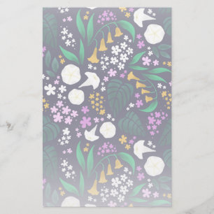 Night Moon Garden Floral Botanical Pattern Stationery