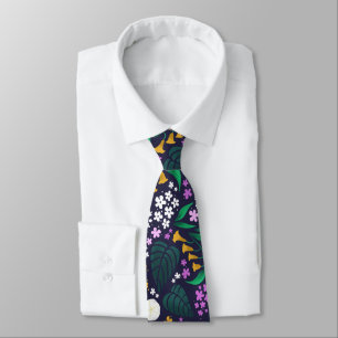 Night Moon Garden Floral Botanical Pattern Tie