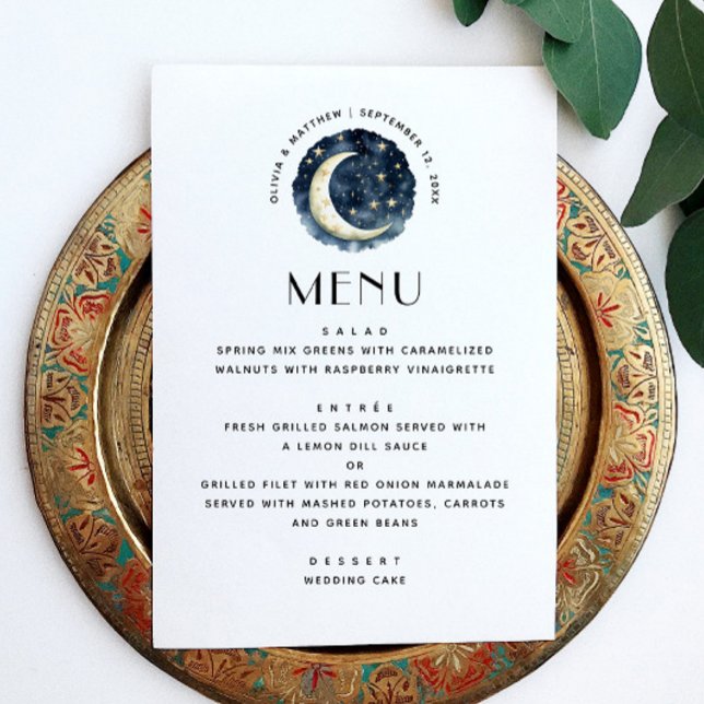 Night moon minimalist simple wedding celestial menu (Creator Uploaded)