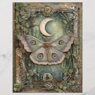 Night Moon Moth Junk Journal Scrapbook Paper
