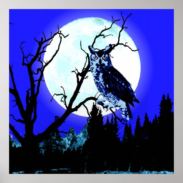 Night Moon Owl On A Branch Poster (Front)