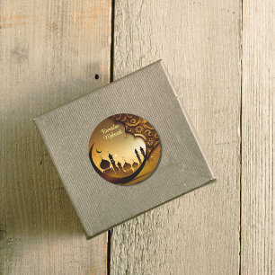 Night Mosque Background Ramadan Mubarak  Classic Round Sticker