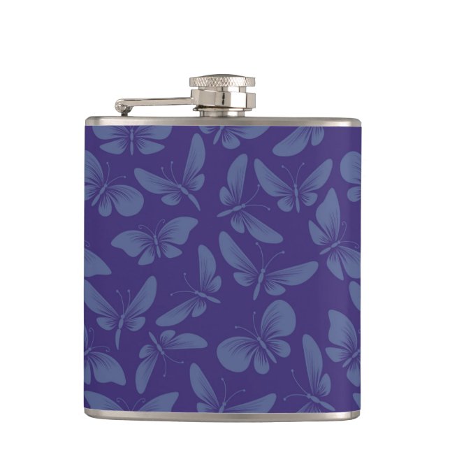 night moth butterflies background hip flask (Front)