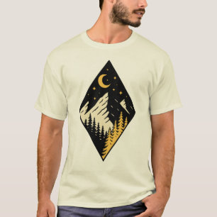 Night Mountain Pine Trees Art T-Shirt