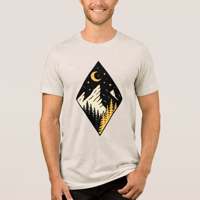 Night Mountain Pine Trees Art Tri-Blend Shirt (Front)