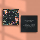 Night Oasis | Floral Pattern Square Business Cards<br><div class="desc">Elegant floral business cards in a unique square shape feature a background pattern of brightly colored flowers and greenery with your name or company name and title displayed in white on an inky off-black square. Add your full contact information to the reverse side. Perfect for wedding planners, event planners and...</div>