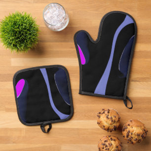 Night of the Comet: Abstract Blue, Purple & Black Oven Mitt & Pot Holder Set