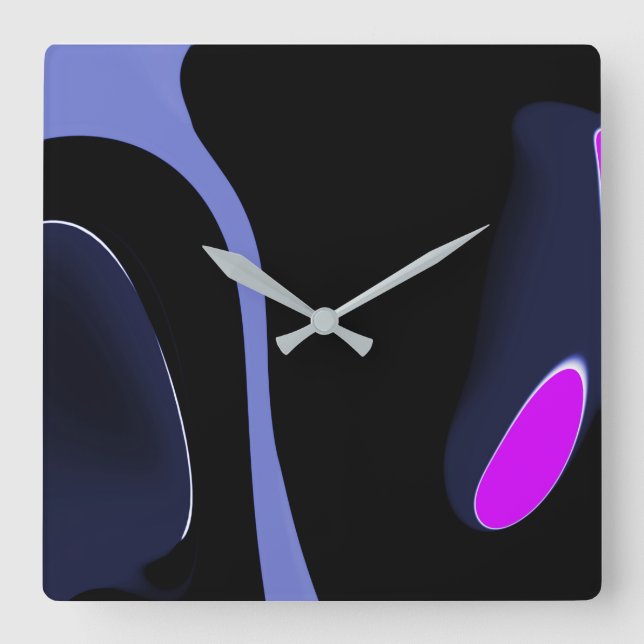 Night of the Comet: Abstract Blue, Purple & Black Square Wall Clock (Front)