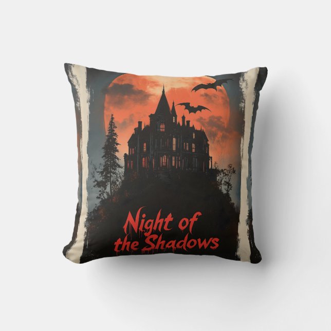 Night of the Shadows -  Retro Haunted House Design Cushion (Front)