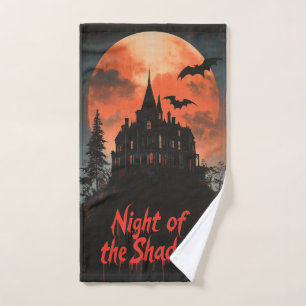 Night of the Shadows - Retro Haunted House Design Hand Towel