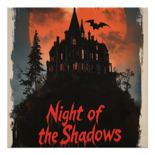 Night of the Shadows - Retro Haunted House Design Poster