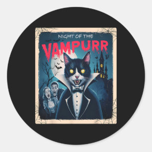 Night Of The Vampurr Funny Black Cat Dark Humour H Classic Round Sticker