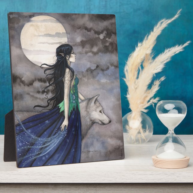 Night of the Wolf Fantasy Self Standing Picture Plaque (Side)