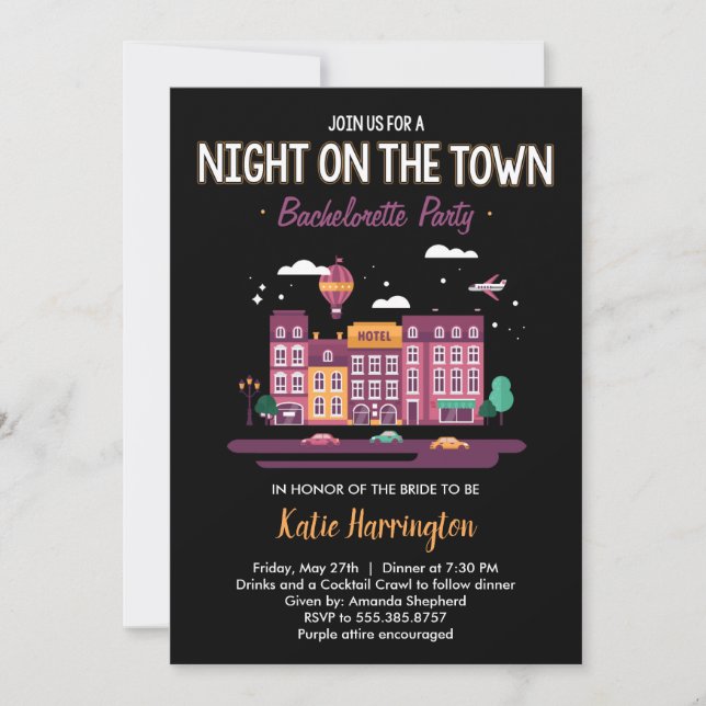 Night on the Town Bachelorette Party Invitation (Front)