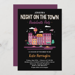 Night on the Town Bachelorette Party Invitation